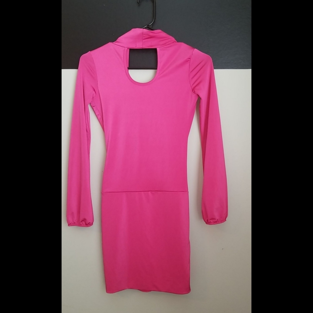 NEW LISTING! Fuchsia Wrapped Plunging Neck Mini Dress - Picture 10 of 15